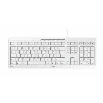 Cherry kabelgebundene Full-Size-Tastatur Stream — QWERTZ-Layout, Scherenschalter, USB, 1,8 m Kabel, hellgrau