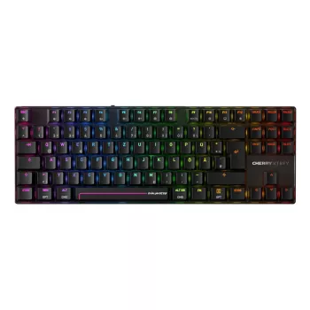 Kabellose Gaming-Tastatur CHERRY MX 8.2 Pro TMR — Tenkeyless, QWERTZ Deutsch, USB + RF + Bluetooth, RGB, 88 Tasten, Schwarz