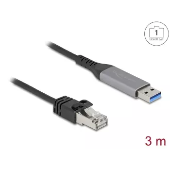 Netzwerkkabel DELOCK USB Typ-A auf RJ45 Gigabit Ethernet Cat6, 3 m, anthrazit/schwarz