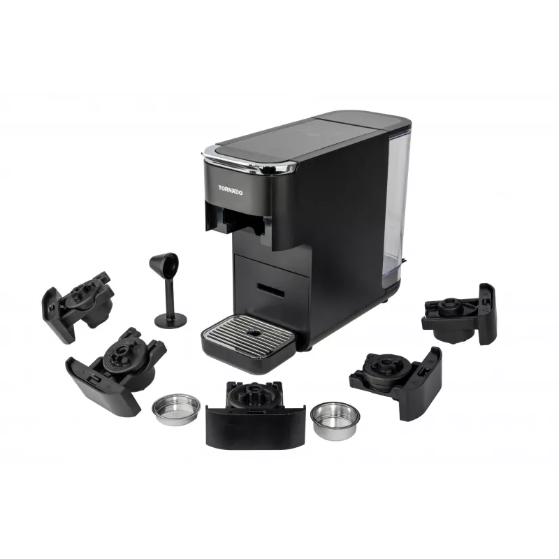 TORNADO TCM7042-GS | 5-in-1 Multi-Kapsel-Kaffeemaschine, Kapselkaffeemaschine, 1,5 L, Kaffeekapsel, Kaffeepulver, 1350 W, Schwarz
