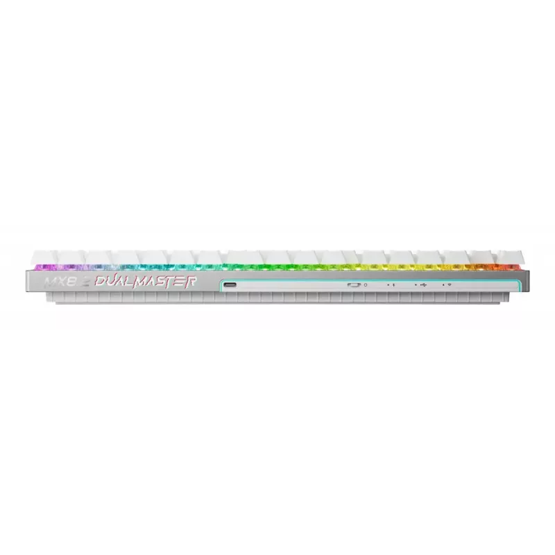 Kabellose Gaming-Tastatur CHERRY MX 8.2 Pro TMR — Tenkeyless, QWERTZ Deutsch, USB + RF + Bluetooth, RGB, Silber/Weiß