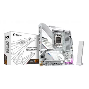 GIGABYTE Mainboard X870M AORUS ELITE WIFI7 ICE — Micro ATX, AMD X870, Sockel AM5, DDR5 bis 8200MHz (O.C), 14+2+2 VRM, PCIe 5.0, Wi‑Fi 7, 2,5 GbE, USB4