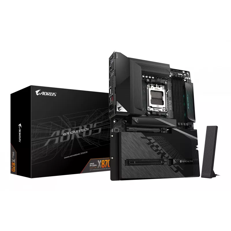 GIGABYTE X870 AORUS STEALTH Motherboard - Unterstützt AMD Ryzen 9000 CPUs, 16+2+2 Phasen Digital VRM, bis zu 8200Hz DDR5 (OC), 2xPCIe 5.0 + 2xPCIe 4.0, Wi-Fi 7, 5 GbE LAN, USB 4