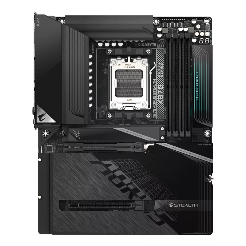 GIGABYTE X870 AORUS STEALTH Motherboard - Unterstützt AMD Ryzen 9000 CPUs, 16+2+2 Phasen Digital VRM, bis zu 8200Hz DDR5 (OC), 2xPCIe 5.0 + 2xPCIe 4.0, Wi-Fi 7, 5 GbE LAN, USB 4