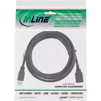 USB 3.2 Gen 1 (USB 3.0) Verlängerungskabel A-Stecker–A-Buchse, InLine, 2 m, schwarz — 50er-Pack