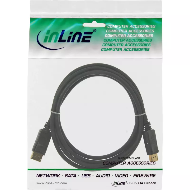 DisplayPort-Kabel InLine 15355, 0,5 m, DisplayPort–DisplayPort, schwarz, 6 mm