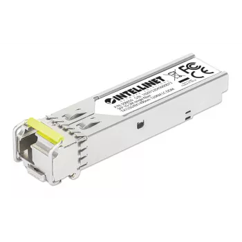 Intellinet Gigabit Fiber WDM Bi-Direktionales SFP Optisches Transceiver-Modul 1000Base-BX-D (LC) Single-Mode-Port, 120 km, BiDi WDM (RX1490/TX1550), MSA-konform für maximale Kompatibilität, Silber
