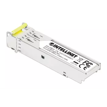 Intellinet Gigabit Fiber WDM Bi-Direktionales SFP Optisches Transceiver-Modul 1000Base-BX-D (LC) Single-Mode-Port, 120 km, BiDi WDM (RX1490/TX1550), MSA-konform für maximale Kompatibilität, Silber
