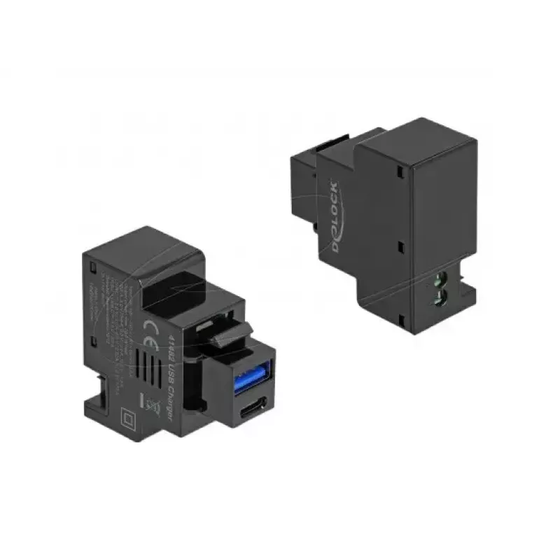 DELOCK Keystone-Modul 41482 mit USB-C- und USB-A-Anschlüssen, flach, schwarz