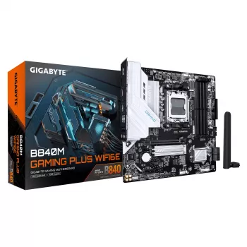 GIGABYTE B840M GAMING PLUS WIFI6E Motherboard - AMD Ryzen 9000 CPUs, 8+2+2 Phases VRM, bis zu 8200MHz DDR5 (O.C), 2x PCIe 4.0 M.2, Wi-Fi 6E, 1GbE LAN, USB 3.2 Gen 2