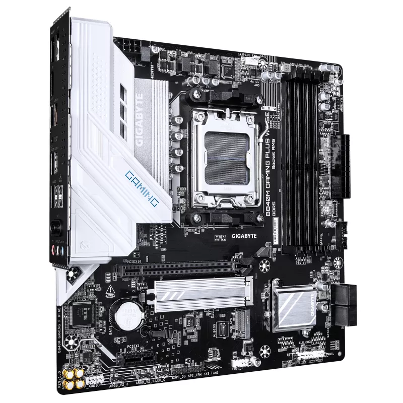 GIGABYTE B840M GAMING PLUS WIFI6E Motherboard - AMD Ryzen 9000 CPUs, 8+2+2 Phases VRM, bis zu 8200MHz DDR5 (O.C), 2x PCIe 4.0 M.2, Wi-Fi 6E, 1GbE LAN, USB 3.2 Gen 2