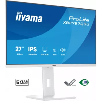 27 Zoll IIYAMA ProLite XB2797QSU-W1 IPS Quad HD (2560x1440) LED-Monitor, 178° Betrachtungswinkel, USB 3.2 Hub, Lautsprecher, VESA, höhenverstellbar, weiß