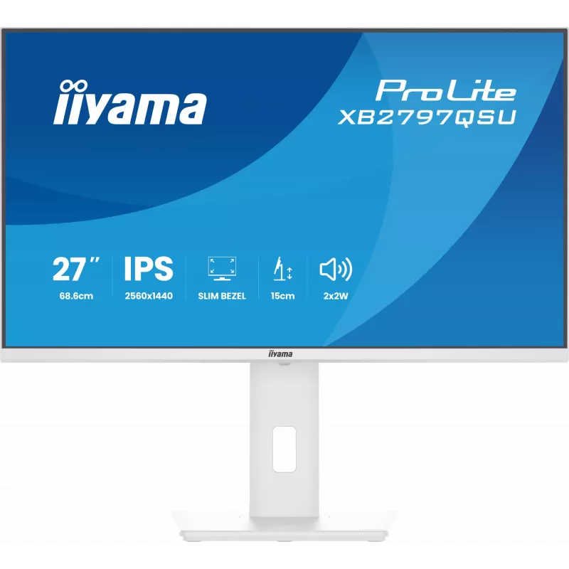 27 Zoll IIYAMA ProLite XB2797QSU-W1 IPS Quad HD (2560x1440) LED-Monitor, 178° Betrachtungswinkel, USB 3.2 Hub, Lautsprecher, VESA, höhenverstellbar, weiß