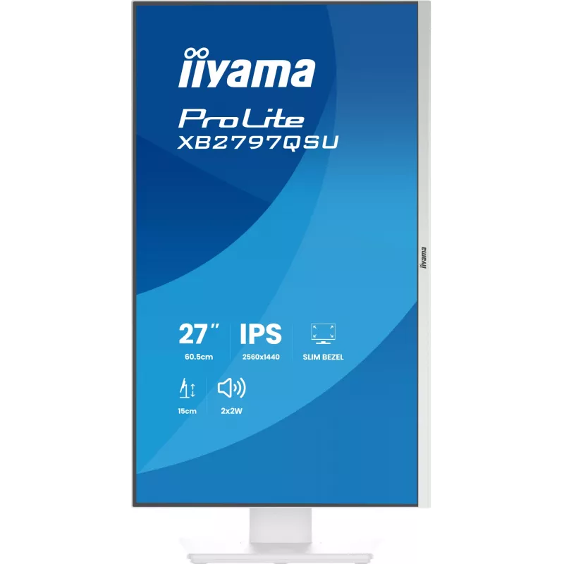 27 Zoll IIYAMA ProLite XB2797QSU-W1 IPS Quad HD (2560x1440) LED-Monitor, 178° Betrachtungswinkel, USB 3.2 Hub, Lautsprecher, VESA, höhenverstellbar, weiß