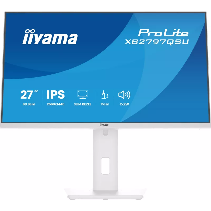 27 Zoll IIYAMA ProLite XB2797QSU-W1 IPS Quad HD (2560x1440) LED-Monitor, 178° Betrachtungswinkel, USB 3.2 Hub, Lautsprecher, VESA, höhenverstellbar, weiß