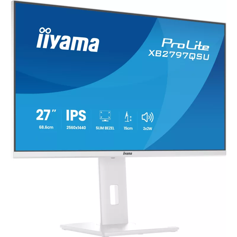 27 Zoll IIYAMA ProLite XB2797QSU-W1 IPS Quad HD (2560x1440) LED-Monitor, 178° Betrachtungswinkel, USB 3.2 Hub, Lautsprecher, VESA, höhenverstellbar, weiß