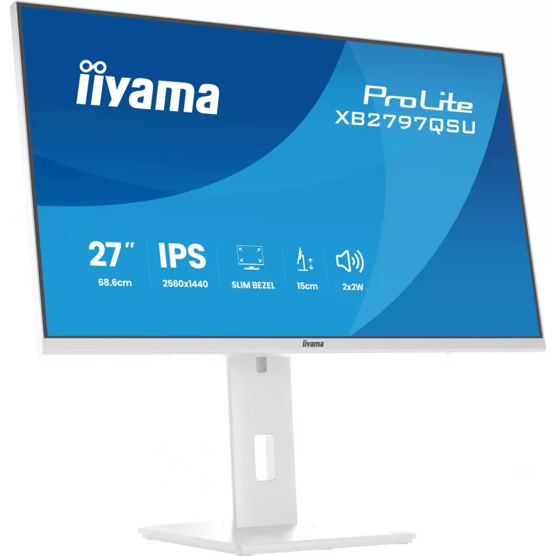 27 Zoll IIYAMA ProLite XB2797QSU-W1 IPS Quad HD (2560x1440) LED-Monitor, 178° Betrachtungswinkel, USB 3.2 Hub, Lautsprecher, VESA, höhenverstellbar, weiß