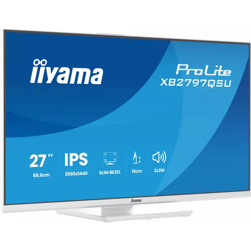 27 Zoll IIYAMA ProLite XB2797QSU-W1 IPS Quad HD (2560x1440) LED-Monitor, 178° Betrachtungswinkel, USB 3.2 Hub, Lautsprecher, VESA, höhenverstellbar, weiß