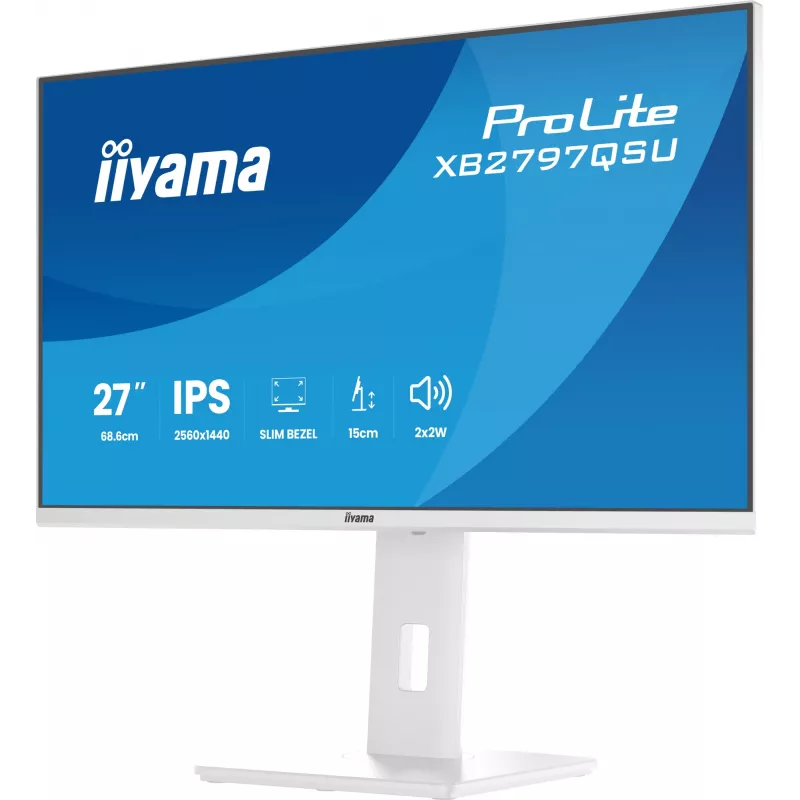 27 Zoll IIYAMA ProLite XB2797QSU-W1 IPS Quad HD (2560x1440) LED-Monitor, 178° Betrachtungswinkel, USB 3.2 Hub, Lautsprecher, VESA, höhenverstellbar, weiß