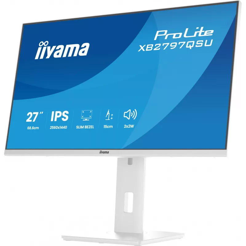 27 Zoll IIYAMA ProLite XB2797QSU-W1 IPS Quad HD (2560x1440) LED-Monitor, 178° Betrachtungswinkel, USB 3.2 Hub, Lautsprecher, VESA, höhenverstellbar, weiß