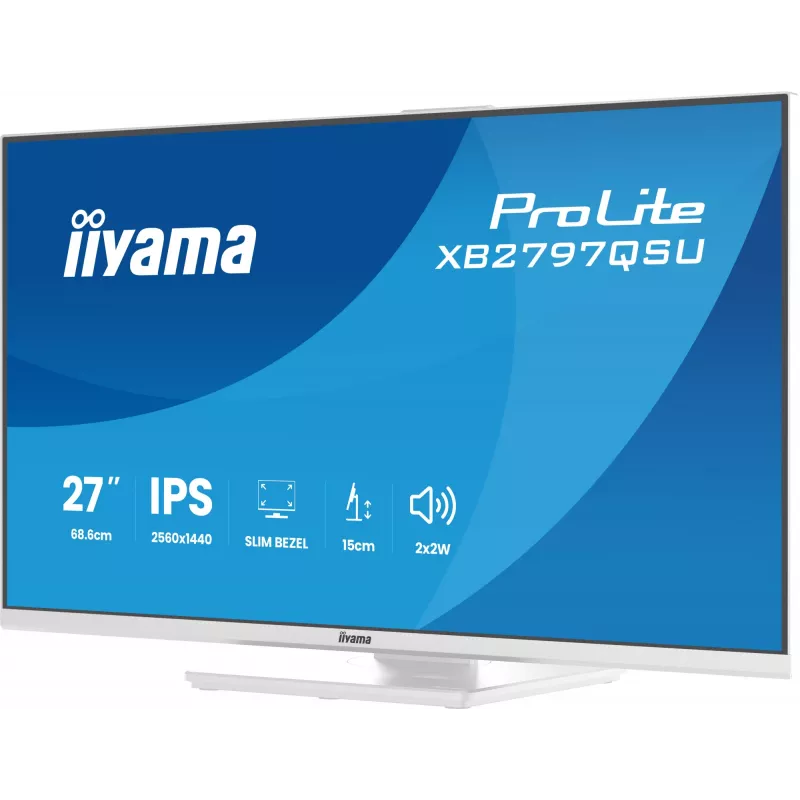 27 Zoll IIYAMA ProLite XB2797QSU-W1 IPS Quad HD (2560x1440) LED-Monitor, 178° Betrachtungswinkel, USB 3.2 Hub, Lautsprecher, VESA, höhenverstellbar, weiß