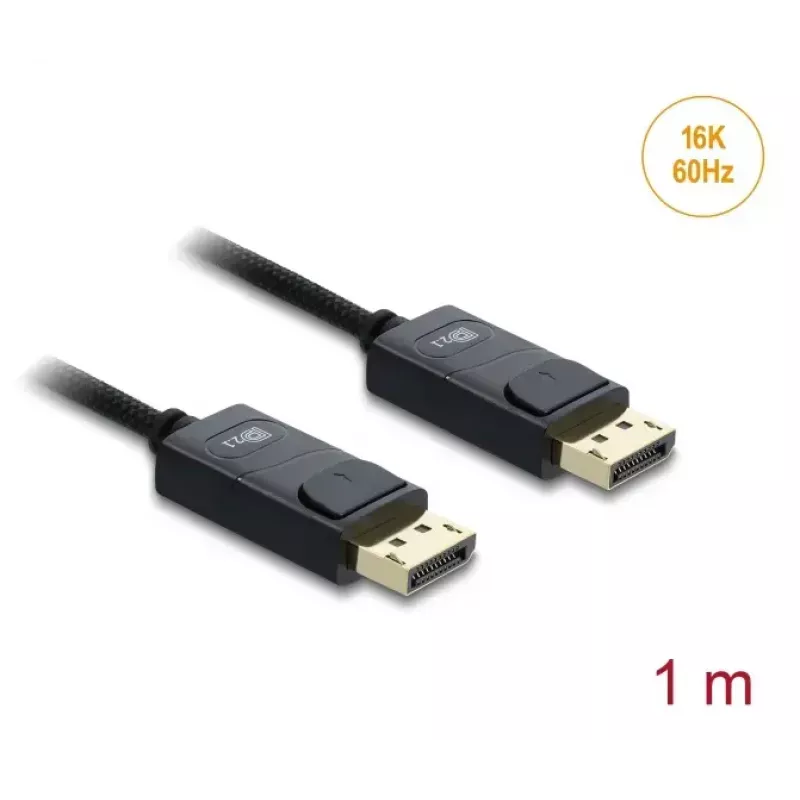 DELOCK Koaxial-DisplayPort-Kabel 16K 60 Hz 80 Gbit/s geflochtene Ummantelung 1 m, DisplayPort auf DisplayPort, schwarz