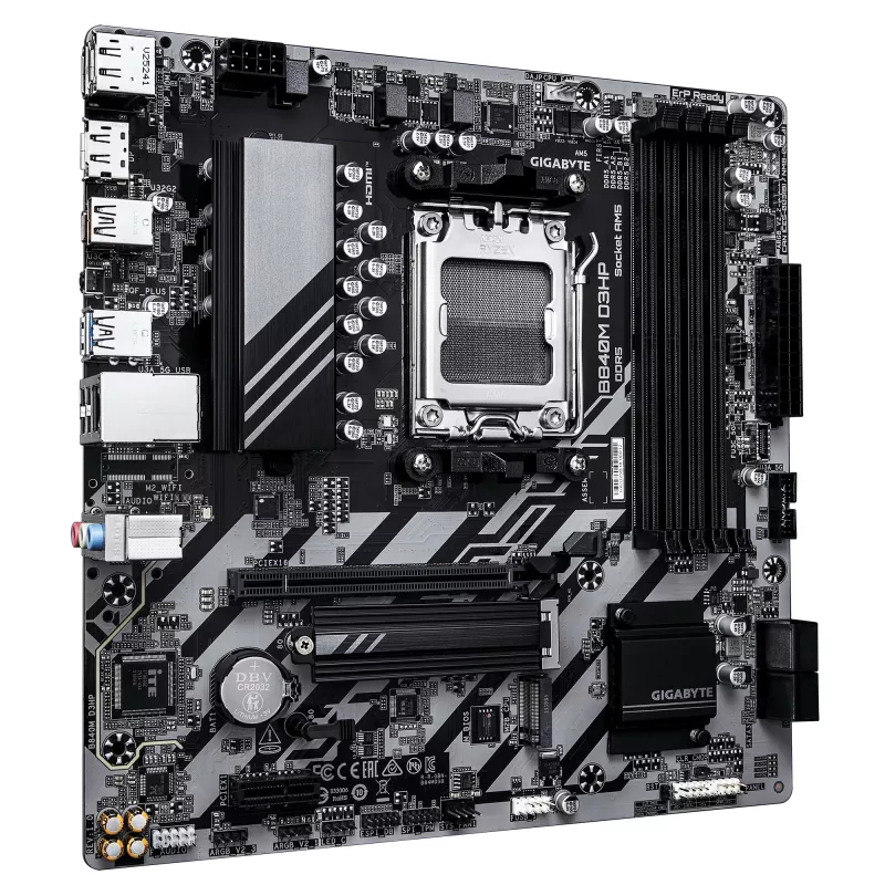 GIGABYTE B840M D3HP Motherboard - AMD Ryzen 9000 CPUs, 8+2+2 Phasen VRM, bis zu 8200MHz DDR5(O.C), 2xPCIe 4.0 M.2, 1GbE LAN, USB 3.2 Gen 2