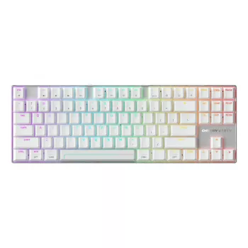 Kabellose Gaming-Tastatur Cherry MX 8.2 Pro TMR – Tenkeyless 88-Tasten, USB + RF + Bluetooth, magnetisch-mechanische Switches, RGB, Silber/Weiß