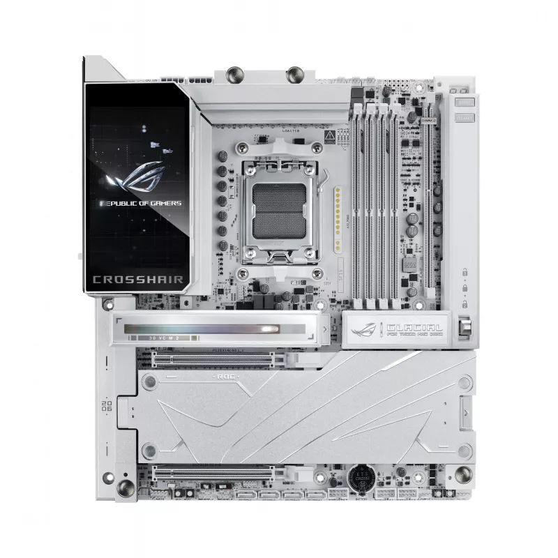 Motherboard ASUS ROG CROSSHAIR X870E GLACIAL — AMD X870E, Sockel AM5, E-ATX, DDR5, bis zu 256 GB, Wi‑Fi 7, 10Gb Ethernet