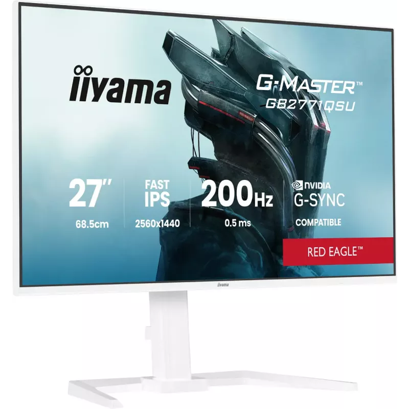 27 Zoll iiyama G-MASTER GB2771QSU-W1 Monitor, 2560×1440 WQHD, Fast IPS, 2 ms, USB 3.2 Hub, Lautsprecher, VESA, höhenverstellbar (weiß)