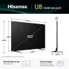 TV Hisense 100U8Q 100 Zoll (253 cm) 4K ULED Smart TV Mini LED, VIDAA, Wi‑Fi, DVB-T2/C/S2, Schwarz/Grau