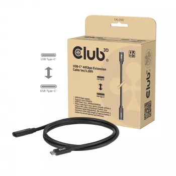 USB-C 40Gbps Verlängerungskabel 1 m — club 3d, USB C auf USB C, Schwarz