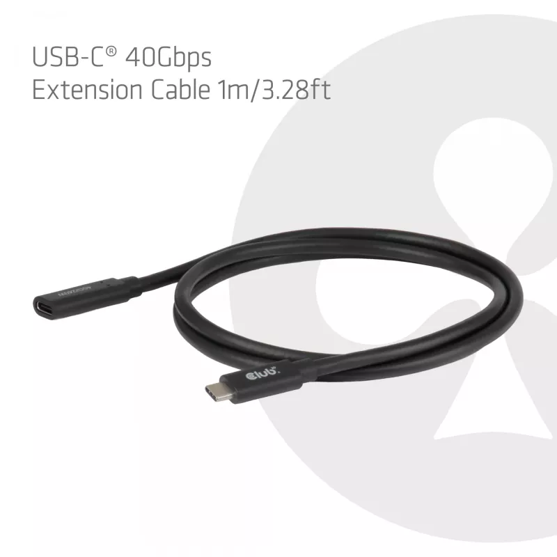 USB-C 40Gbps Verlängerungskabel 1 m — club 3d, USB C auf USB C, Schwarz