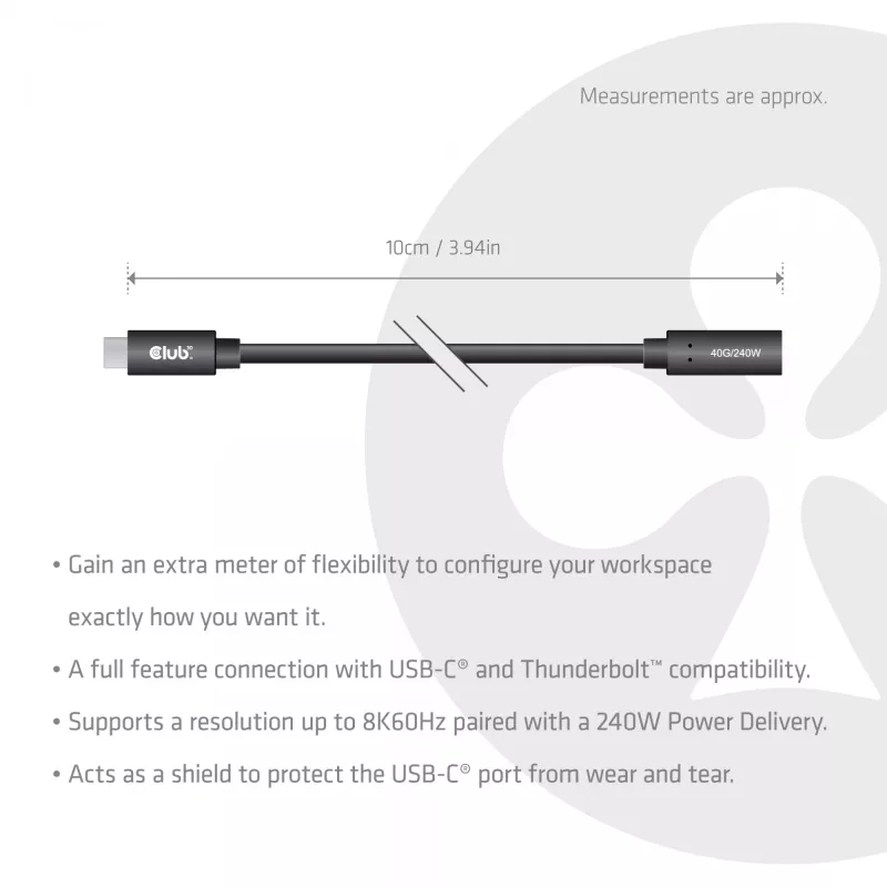 USB-C 40Gbps Verlängerungskabel 1 m — club 3d, USB C auf USB C, Schwarz