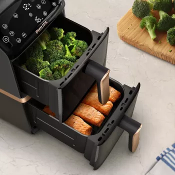 Philips 4000 Series Dual Stack Airfryer Vertikaler Korb 10L Standgerät 2750 W Heißluftfritteuse Schwarz