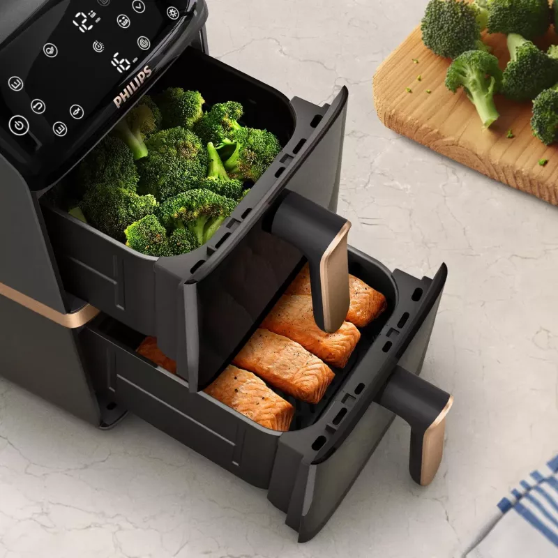 Philips 4000 Series Dual Stack Airfryer Vertikaler Korb 10L Standgerät 2750 W Heißluftfritteuse Schwarz