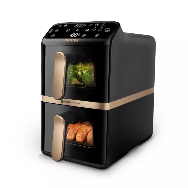 Philips 4000 Series Dual Stack Airfryer Vertikaler Korb 10L Standgerät 2750 W Heißluftfritteuse Schwarz