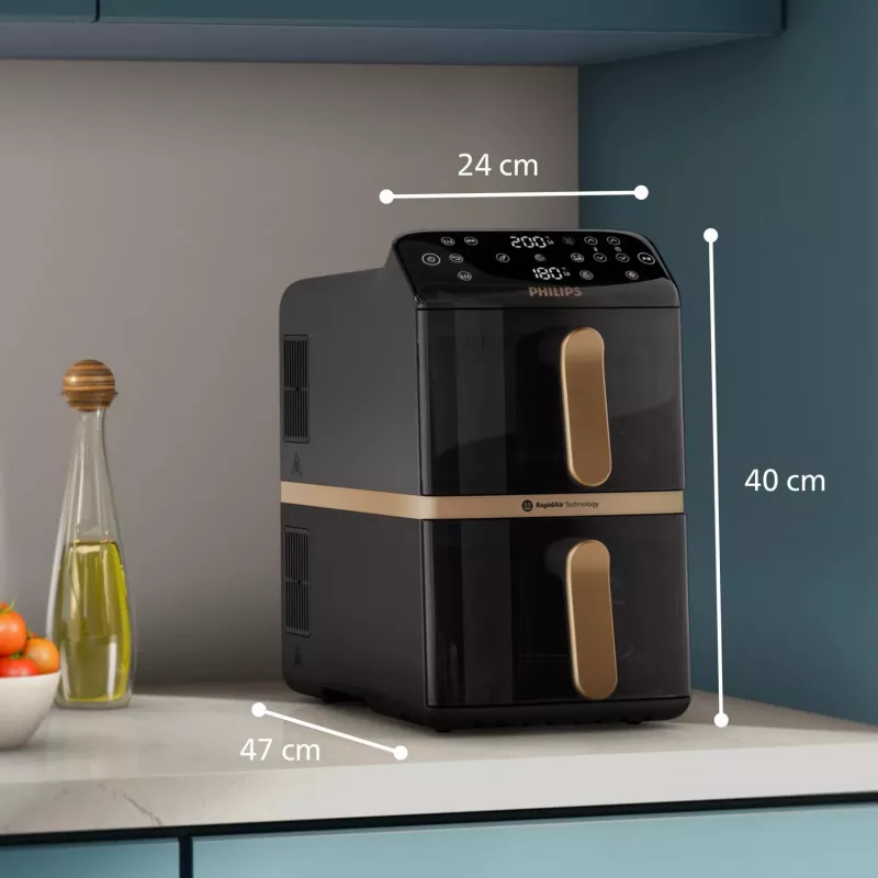 Philips 4000 Series Dual Stack Airfryer Vertikaler Korb 10L Standgerät 2750 W Heißluftfritteuse Schwarz