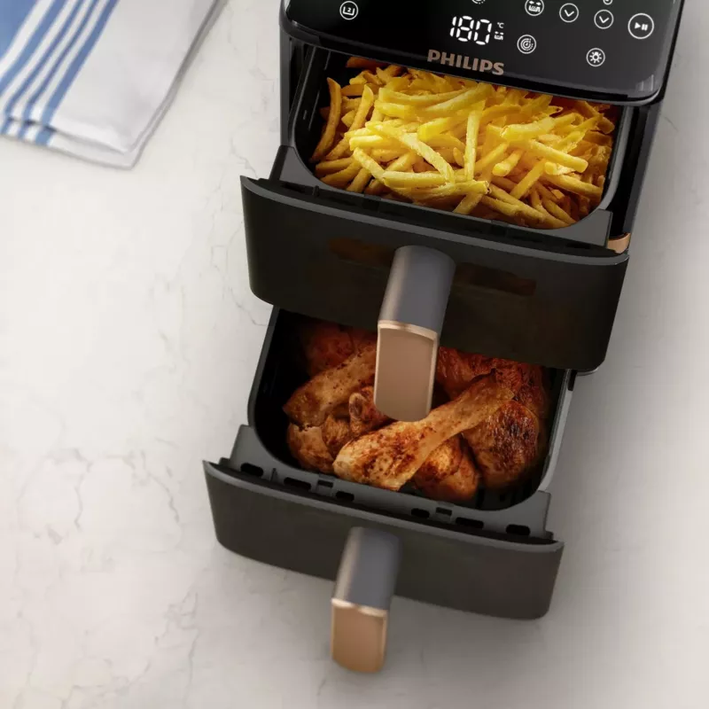 Philips 4000 Series Dual Stack Airfryer Vertikaler Korb 10L Standgerät 2750 W Heißluftfritteuse Schwarz