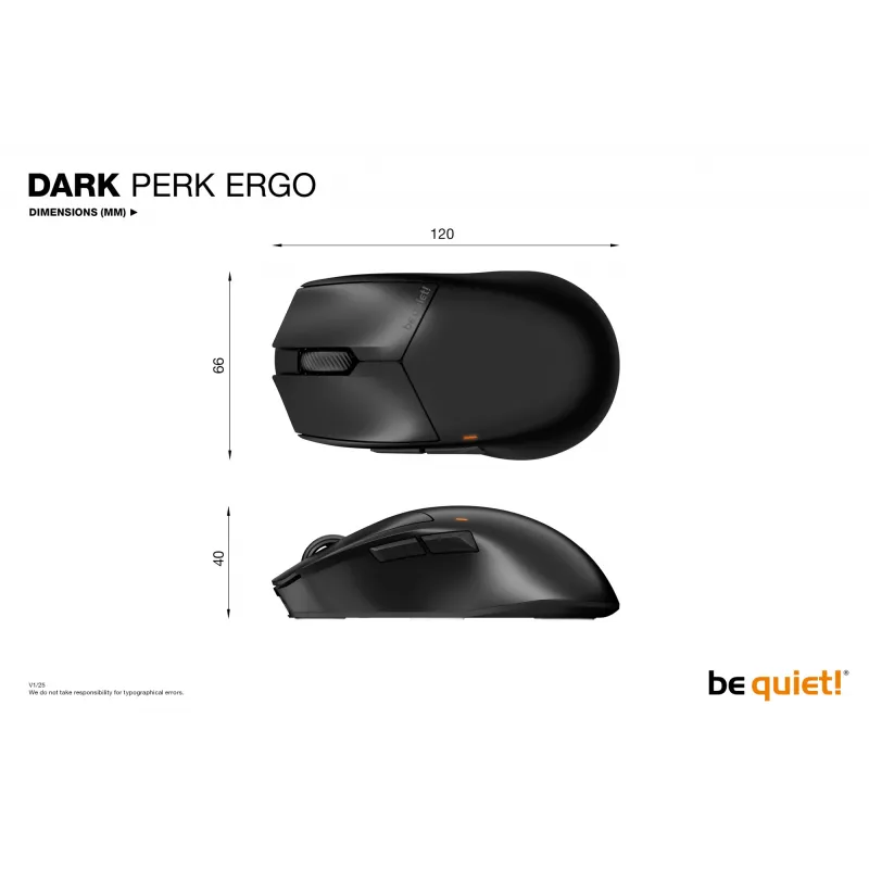 be quiet Dark Perk | Ergo Maus Gaming Rechtshänder RF Wireless + USB Typ-C Optisch 32000 DPI