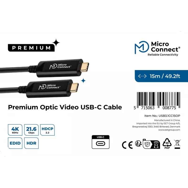 Microconnect USB3.1CC15OP USB-Kabel USB 3.2 Gen 1 (3.1 Gen 1) 15 m USB C Schwarz