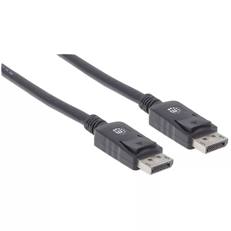 Manhattan DisplayPort 1.2 Kabel, 4K@60hz, 1m, Stecker auf Stecker, mit Verriegelung, vollständig geschirmt, Schwarz, lebenslange Garantie, entspricht DISPL1M