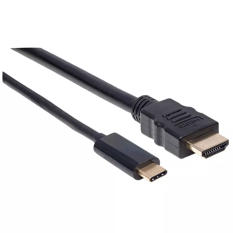 Manhattan USB-C auf HDMI Kabel, 4K@30Hz, 2 m, Schwarz, Stecker auf Stecker, Drei Jahre Garantie
