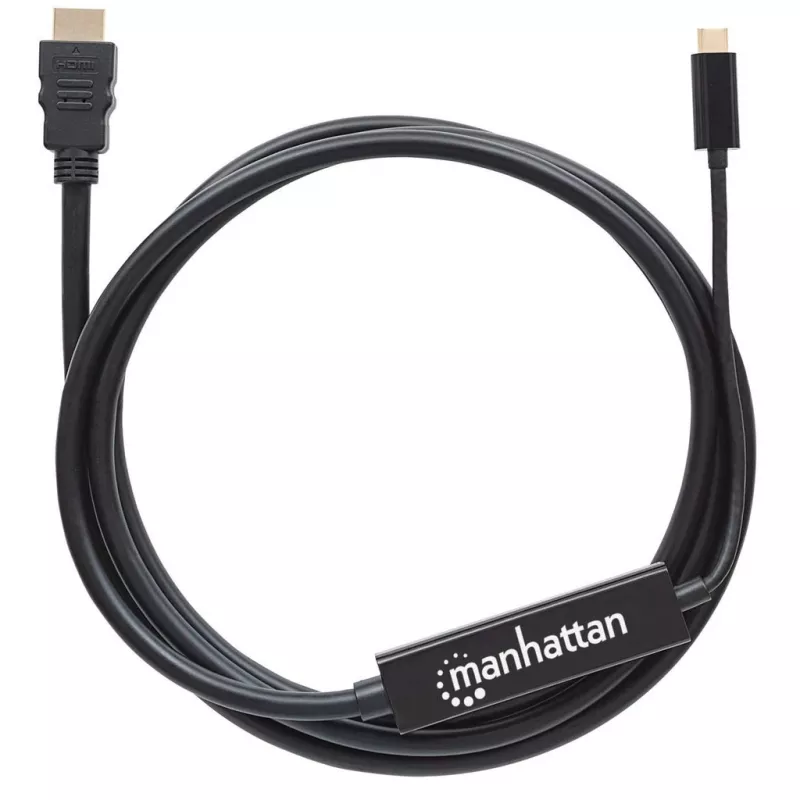 Manhattan USB-C auf HDMI Kabel, 4K@30Hz, 2 m, Schwarz, Stecker auf Stecker, Drei Jahre Garantie
