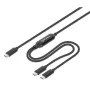 Manhattan Duales USB-C-auf-USB-C-Ladekabel, 100 W, 2 m, Stecker auf zwei Stecker, intelligentes Splitterkabel, lädt zwei Geräte über einen USB-C-PD-Anschluss, liefert bis zu 100 W beim Einzelladen und bis zu 70 W + 28 W beim Doppelladen, geflochtenes Kabel, Aluminiumstecker, Schwarz