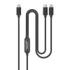 Manhattan Duales USB-C-auf-USB-C-Ladekabel, 100 W, 2 m, Stecker auf zwei Stecker, intelligentes Splitterkabel, lädt zwei Geräte über einen USB-C-PD-Anschluss, liefert bis zu 100 W beim Einzelladen und bis zu 70 W + 28 W beim Doppelladen, geflochtenes Kabel, Aluminiumstecker, Schwarz