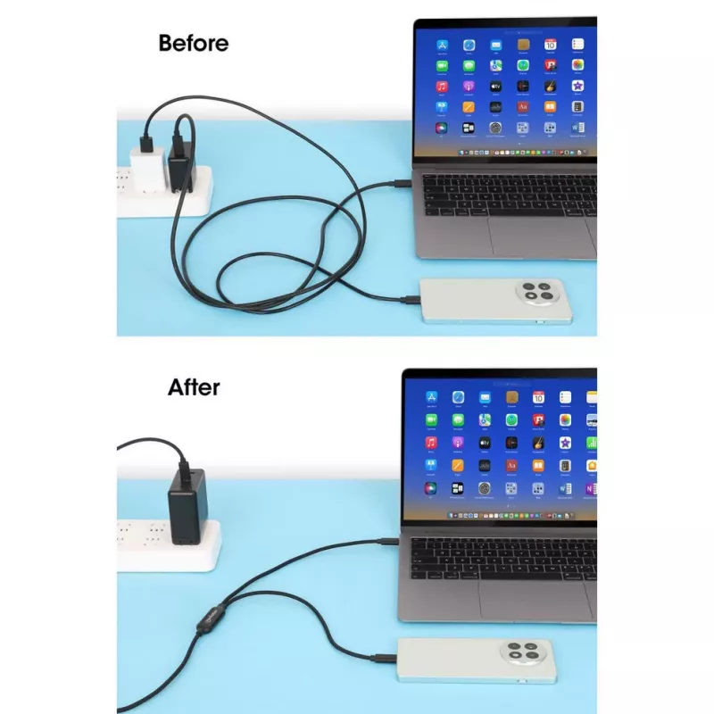 Manhattan Duales USB-C-auf-USB-C-Ladekabel, 100 W, 2 m, Stecker auf zwei Stecker, intelligentes Splitterkabel, lädt zwei Geräte über einen USB-C-PD-Anschluss, liefert bis zu 100 W beim Einzelladen und bis zu 70 W + 28 W beim Doppelladen, geflochtenes Kabel, Aluminiumstecker, Schwarz
