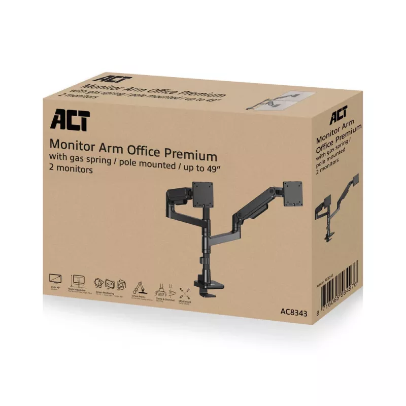 ACT Monitorarm 49 Zoll Office Premium, Gasfeder, Mastmontage, 2 Monitore