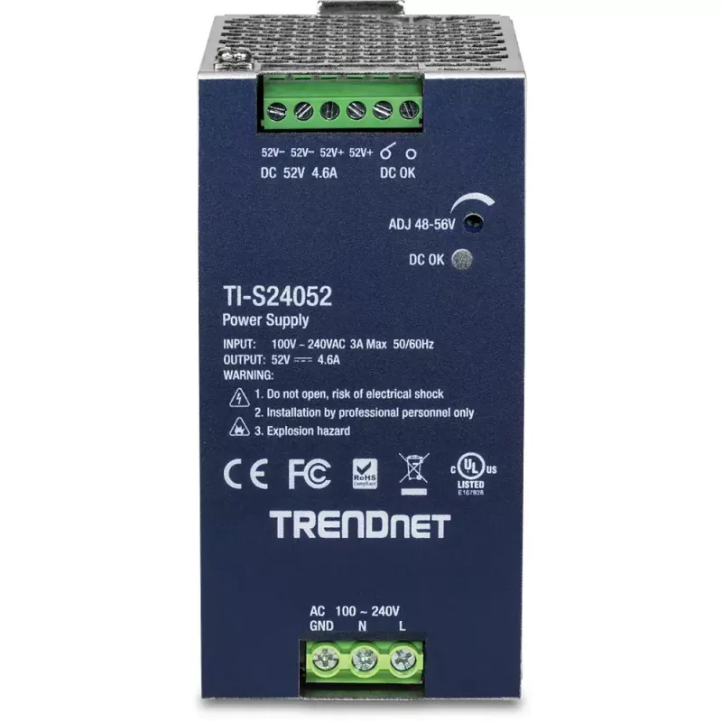 Netzteil TRENDNET TI-S24052 für Netzwerk-Switch, 240W, AC 90–264V, Schutz: OCP/OPP/OVP/OTP/Kurzschluss, schwarz