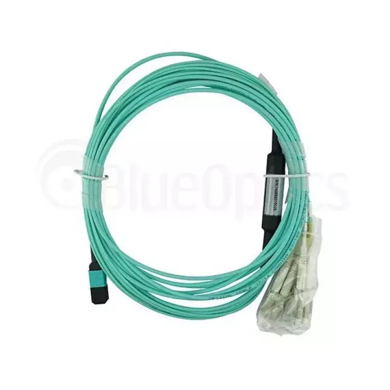 Glasfaserkabel BlueOptics 9380014-10M MPO auf 4x LC, 10 m, OM3, aqua